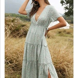 Maxi slit sage green dress